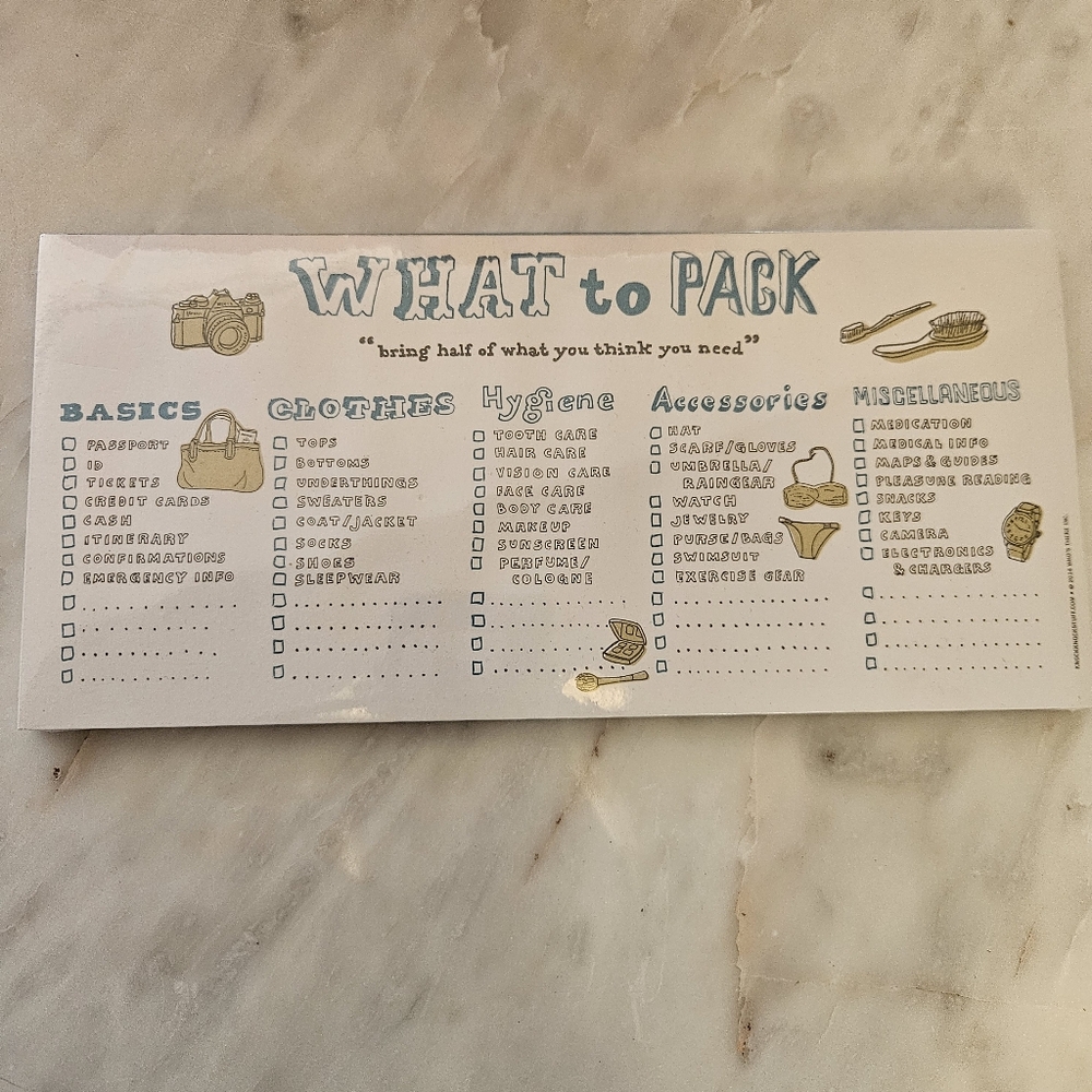 What to Pack Notepad New Sealed